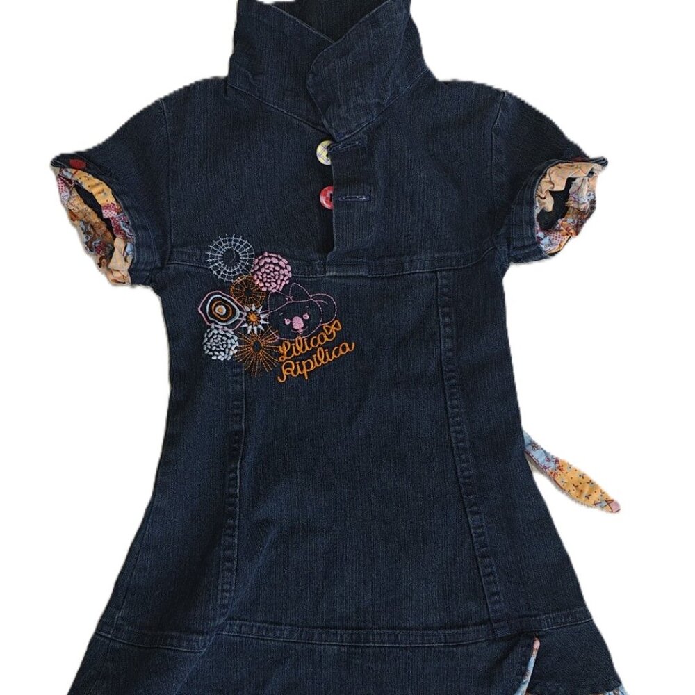 🌸 Lilica Ripilica Girls Denim Dress – Size 4 – Embroidered Floral